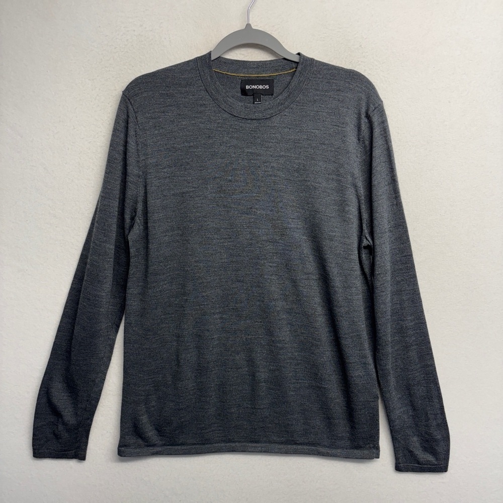 Bonobos Extra Fine Merino Wool Blend Crew Neck‎ Lightweight knit Sweater gray L